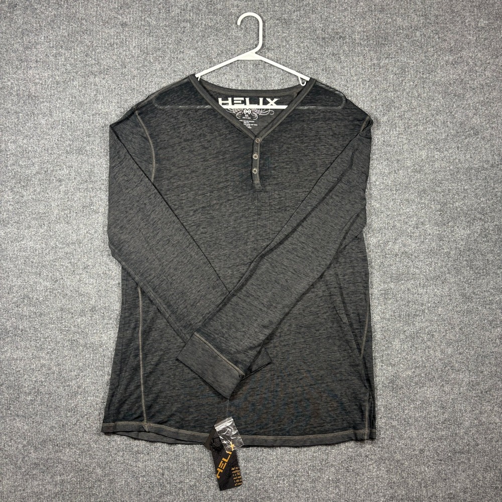 Helix Henley Shirt Mens XL Smoke Gray Burnout Long Sleeve V-Neck NWT Lightweight